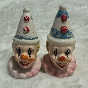Japan Vintage Clown Circus Salt & Pepper Shakers Creepy Clowns MCM Collectible